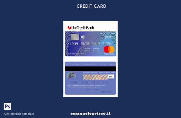 modello di carta mastercard di credito blu Ungheria UniCredit Bank in stile veri